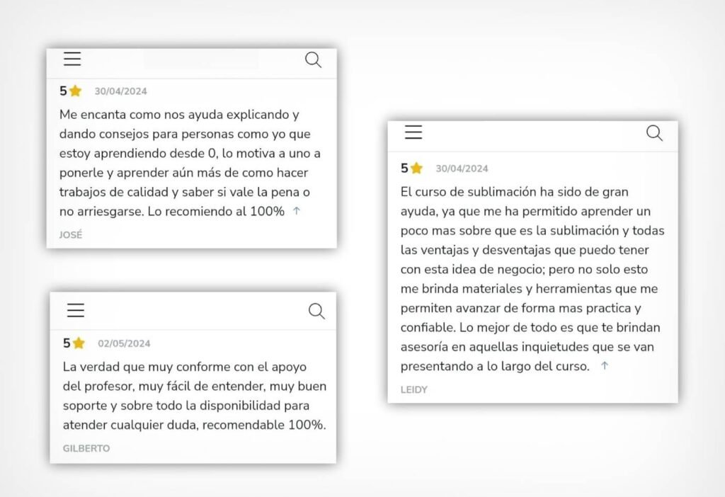 testimonios curso el rentable negocio de la sublimacion